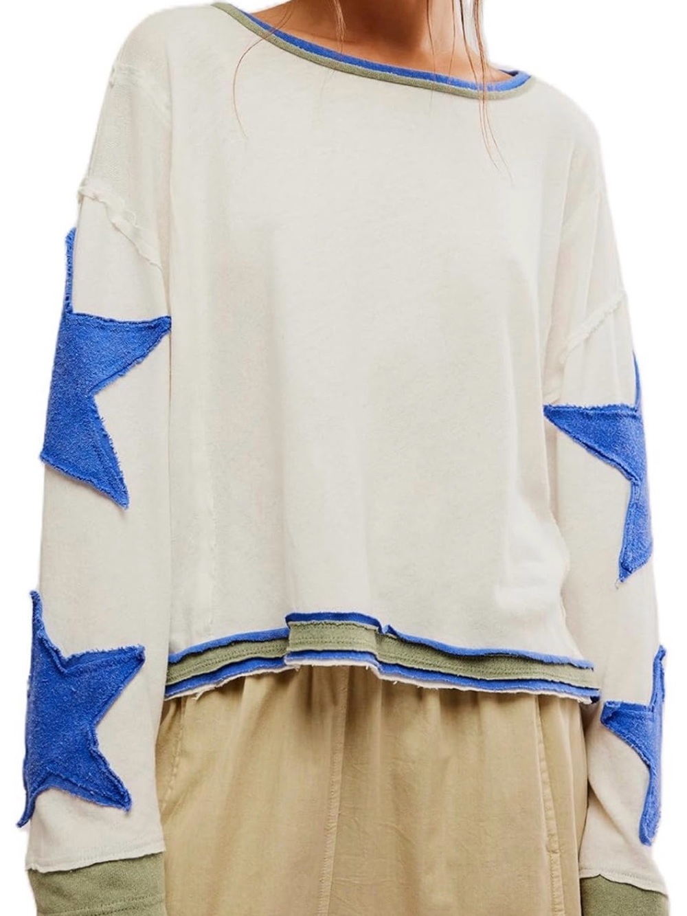 Women's White Oversized Star-Accent Oversized Sweatshirt